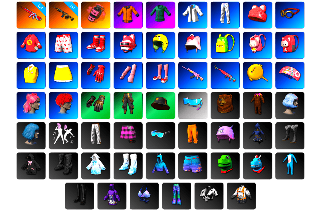 Pink Smoke Grenade, Work Jacket, Bunny Academy Sailor Gloves, XingHun's Tiger Strike Jacket, XingHun's Tiger Strike Pants, Aixleft's Gaming Streamer Hoodie, Exquisite Pants, XingHun's Tiger Strike Snow Glasses, Parachute, Full Autumn — M416, Grizz's Mask, Sideshow Bear Feet