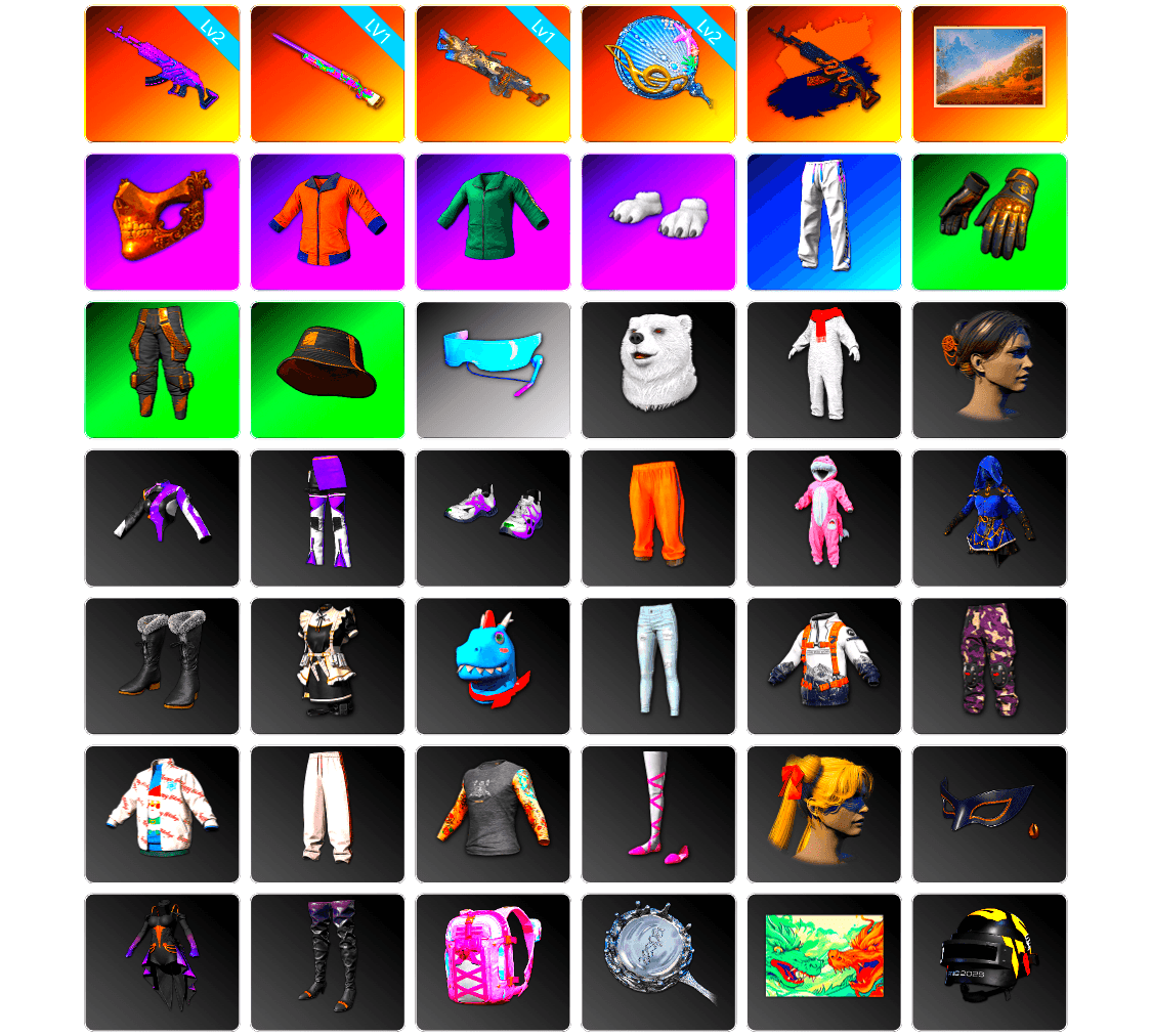 PGC 2021 Contingent Chaos Mask, Work Jacket, Polar Bear Feet, XingHun's Tiger Strike Pants, Aixleft's Gaming Streamer Hoodie, Grizz's Mask, «Chiron» Sports Car