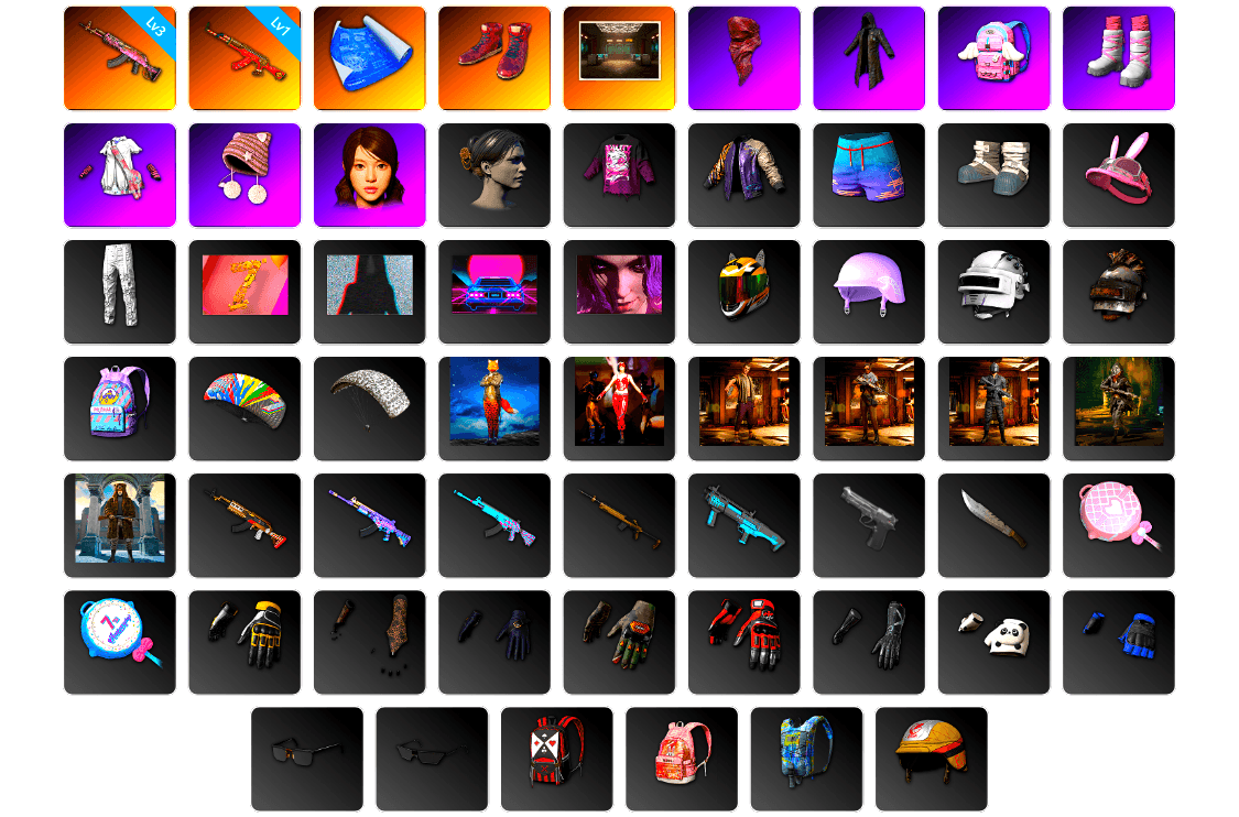 Hi-top Trainers (Red), Secret Showroom, PLAYERUNKNOWN's Bandana, Heavy Fur Coat (Black), Bunny Academy Sailor Gloves, PUBG x NewJeans HYEIN, Parachute, Grizz's Mask