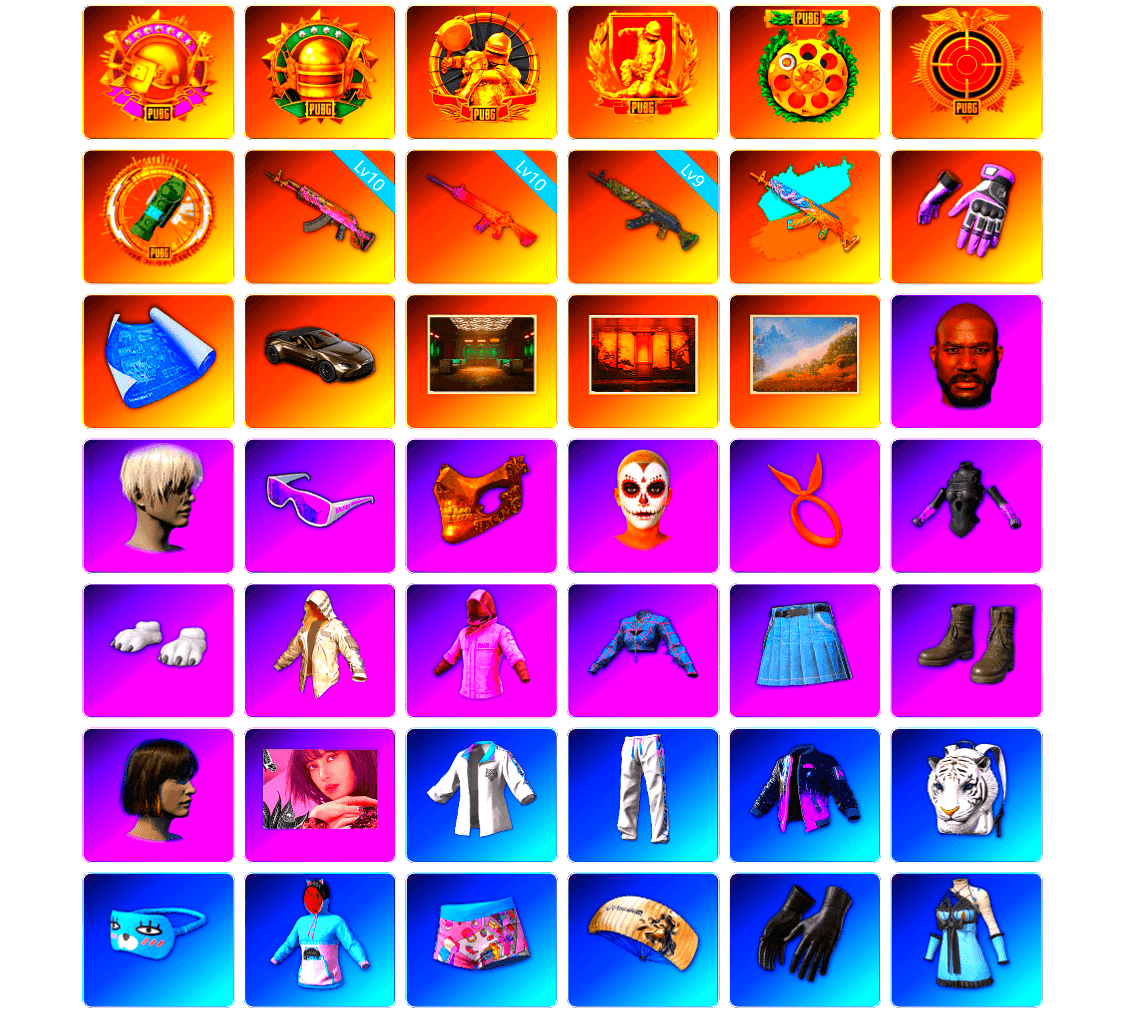 Heybox Gloves, «V12 Vantage Roadster» Sports Car, Secret Showroom, Weapons Shrine, Jonathan Kamau, 9S's Hairstyle, Snow Glasses, PGC 2021 Contingent Chaos Mask, La Catrina Makeup, Polar Bear Feet, Rash Beixli Xtra Tough Jacket, Harley Quinn's Hair, Bunny Academy Sailor Gloves, Rash Beixli Xtra Tough Jacket, XingHun's Tiger Strike Jacket, XingHun's Tiger Strike Pants, PJS 2019 Phase 2 Jacket, PCL 2019 Phase 2 Jacket, XingHun's Tiger Strike Snow Glasses, Pigff's Tactical Striker Jacket, Jijing's Shorts, StreamerOne, Winner Winner Chicken Dinner T-Shirt (Red), Full Autumn — M416, Shark Bite - Kar98k, Refined Aeolus — Vector, Forever's S1897, PGC 2019 — Pan, Tactical Gloves, Grizz's Mask, HUYA T-shirt, Sideshow Bear Feet