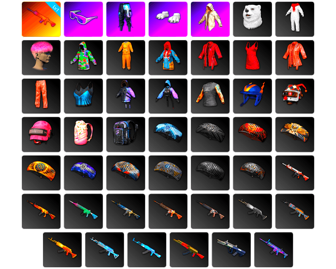 Snow Glasses, Polar Bear Feet, Full Autumn — M416, 17SHOU's Beryl M762, Shark Bite - Kar98k, MinORu's Mini14, Grizz's Mask