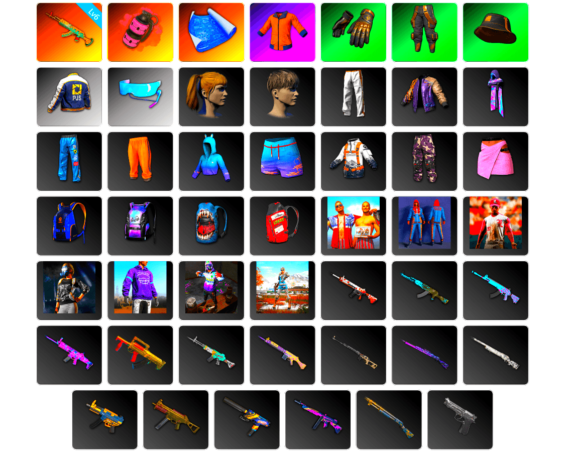 Pink Smoke Grenade, Work Jacket, Harley Quinn's Hair, PJS 2019 Phase 2 Jacket, Aixleft's Gaming Streamer Hoodie, Exquisite Pants, Full Autumn — M416, Grizz's Mask