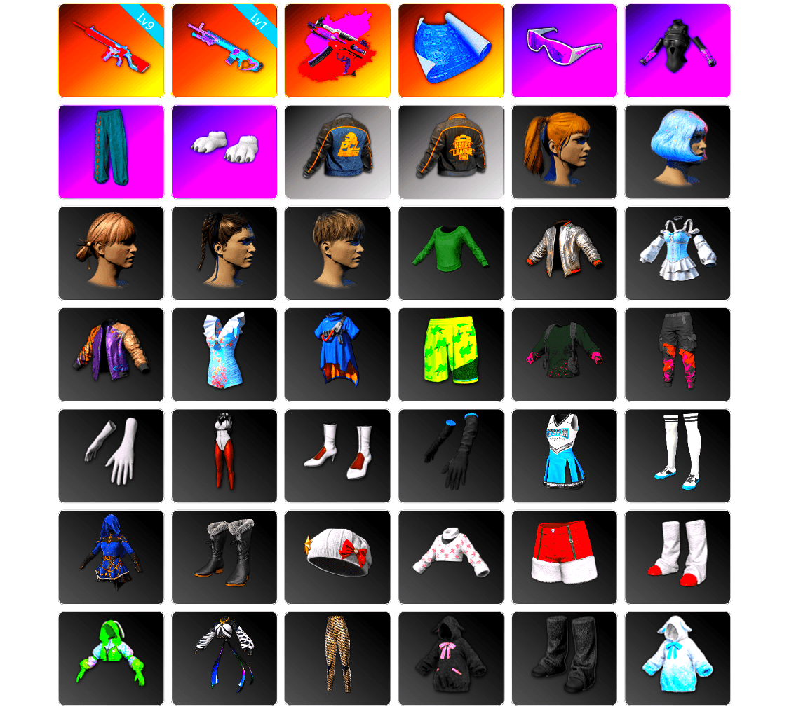 Winter Eclipse — MP5K, Snow Glasses, Polar Bear Feet, Harley Quinn's Hair, Bunny Academy Sailor Gloves, PCL 2019 Phase 2 Jacket, PKL 2019 Phase 2 Jacket, Full Autumn — M416, Grizz's Mask