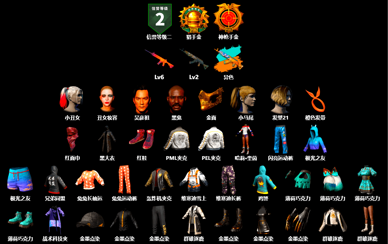 Harley Quinn's Hair, Secret Showroom, Jonathan Kamau, PGC 2021 Contingent Chaos Mask, Hi-top Trainers (Red), PLAYERUNKNOWN's Bandana, Heavy Fur Coat (Black), Harley Quinn's Hair